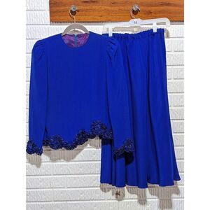 Rina di Montella Women's Rayol Blue Formal Skirt Suit Size 8